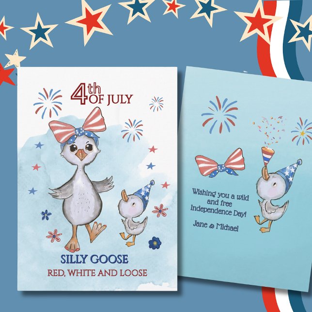 Funny Patriotic Goose Red, White and Loose Julkort (Funny Patriotic Goose Red, White and Loose Holiday Card)
