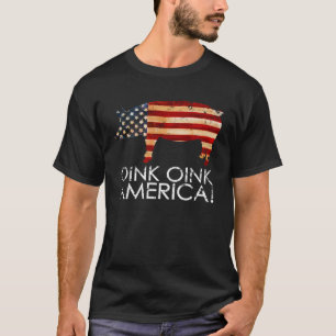 Funny Patriotic Gris T-Shirt - Oink Oink America C
