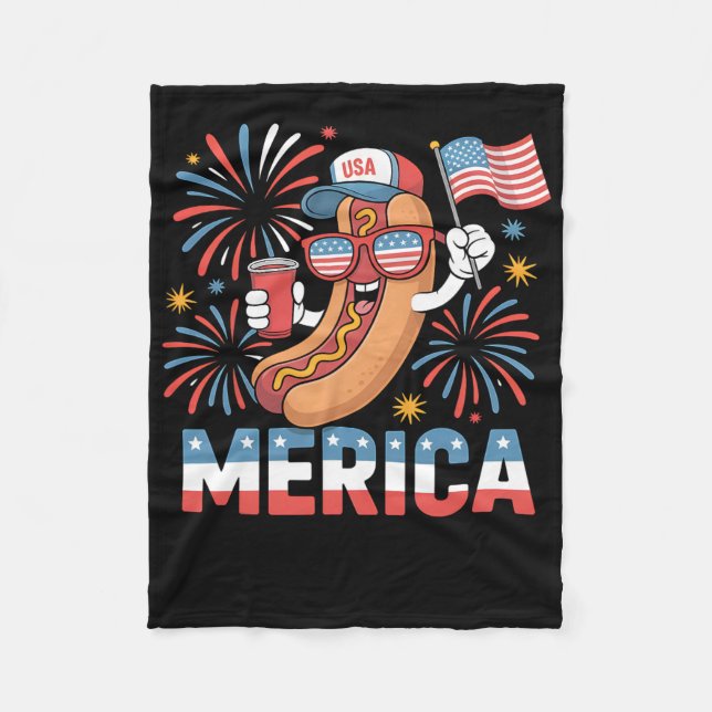 Funny Patriotic Hotdog merica Stil 4:e juli Bb Fleecefilt (Framsidan)
