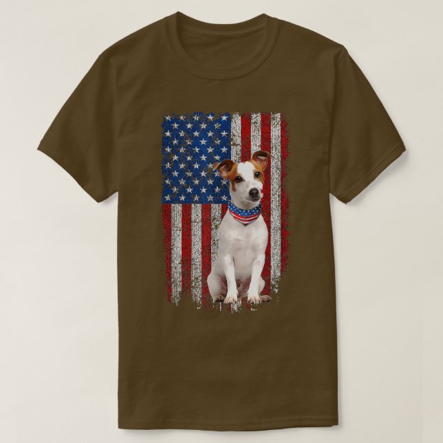 Funny Patriotic Jack Russell Terrier American Flag T Shirt (Design framsida)