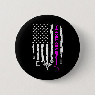 Funny Patriotic Med Tech USA flagga Nurses Med Tec Knapp