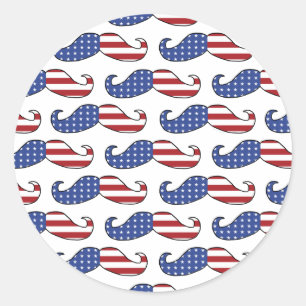 Funny Patriotic Mustache Mönster Runt Klistermärke
