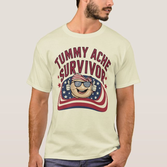 Funny Patriotic Pappa Tee - Tummy Ache Survivor (Framsida)