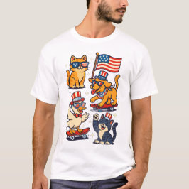 Funny Patriotic Pets T-Shirt Coola Hund, Cat & Ank