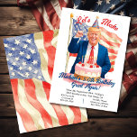 Funny Patriotic Trump Birthday Celebration Inbjudningar<br><div class="desc">Gör party underbar med den här roliga Donald Trump-födelsedagsinbjudan. Trump med party hatt har en vattenfärgskaraktär. Håll ett första öga på en födelsedagskalas med konetti och den amerikanska Flagga. Alla formuleringar kan ändras. Underbar för en patriotisk födelsedag runt valtid eller vilken dag som helst. Om du vill göra fler ändringar...</div>