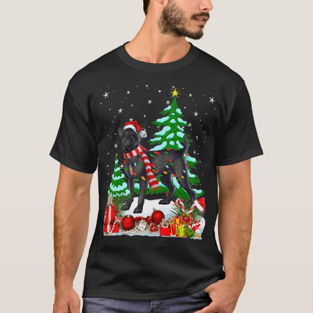 Funny Patterdale Terrier Dog Christmas Tree T Shirt (Framsida)