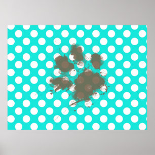 Funny Pawprint; Aqua Färg Polka dots Poster