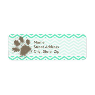 Funny Pawprint på Aquamarine Chevron Returadress Etikett