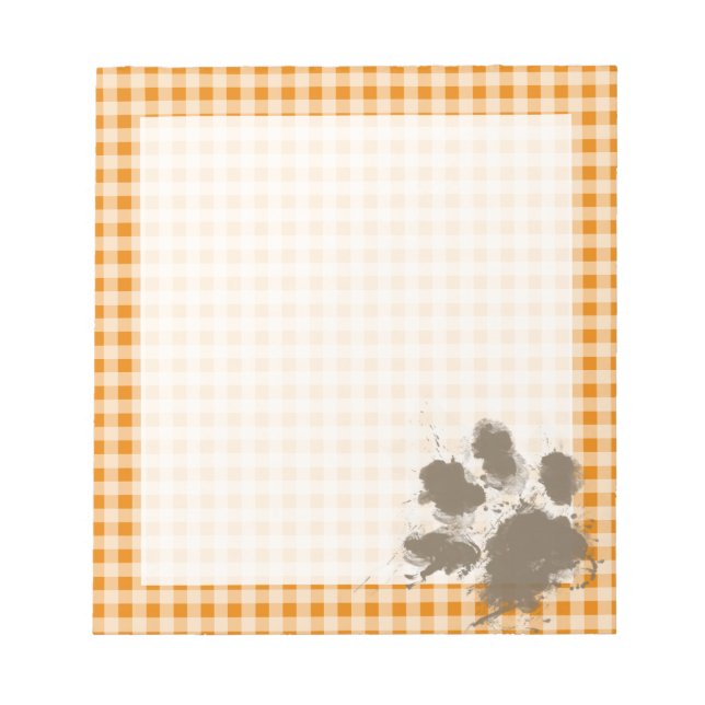 Funny Pawprint på Mörk Orange Gingham Anteckningsblock (Framsida)