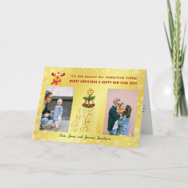 Funny Pawsitive Rudolph 2 Photos Brev Golden Helgkort (Framsida)