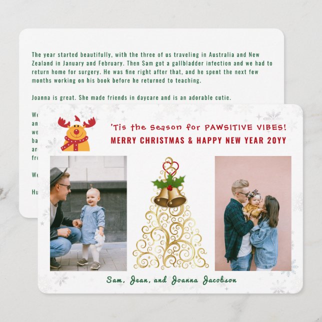 Funny Pawsitive Rudolph 2 Photos Cute Modern Julkort (Fram/baksida)