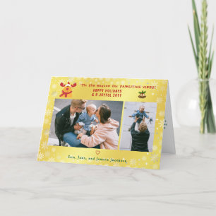 Funny Pawsitive Rudolph 2 Photos Minimalist Golden Helgkort