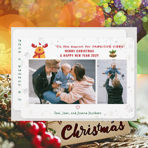 Funny Pawsitive Rudolph 2 Photos Minimalist Modern Julkort