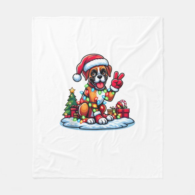 Funny Peace Hand Boxer Hund jul Ljus Womens Fleecefilt (Framsidan)