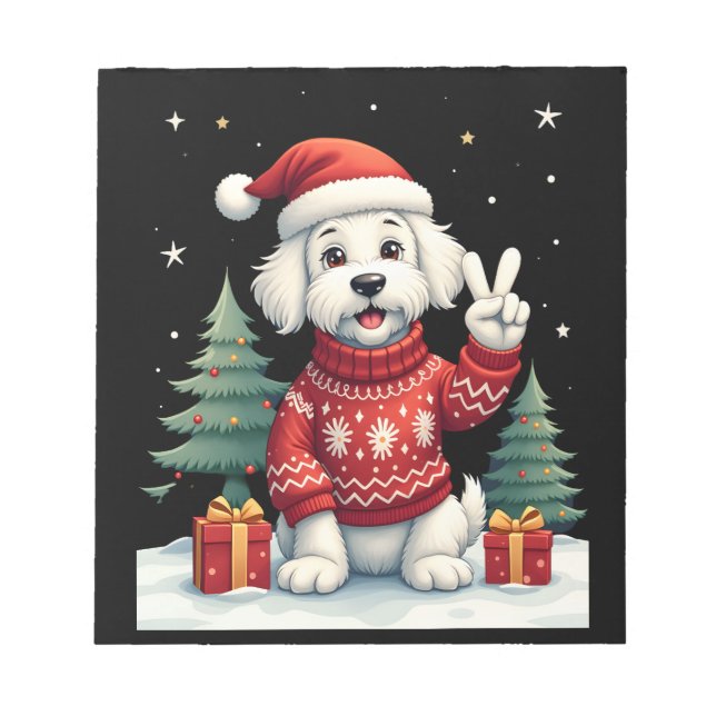Funny Peace Hand Maltese Christmas Lights Womens M Anteckningsblock (Framsida)