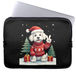 Funny Peace Hand Maltese Christmas Lights Womens M Laptop Fodral