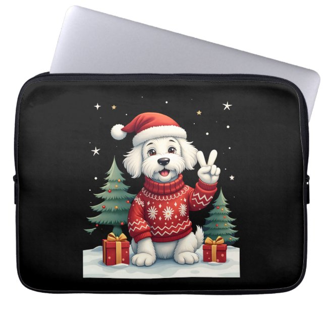 Funny Peace Hand Maltese Christmas Lights Womens M Laptop Fodral (Framsidan)