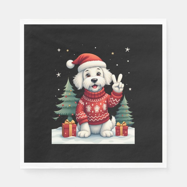 Funny Peace Hand Maltese Christmas Lights Womens M Pappersservett (Framsidan)