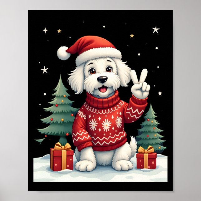 Funny Peace Hand Maltese Christmas Lights Womens M Poster (Framsidan)