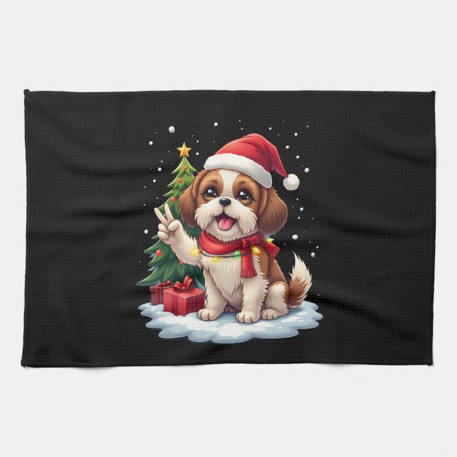 Funny Peace Hand Shih Tzu Christmas Lights Womens  Kökshandduk (Horisontell)