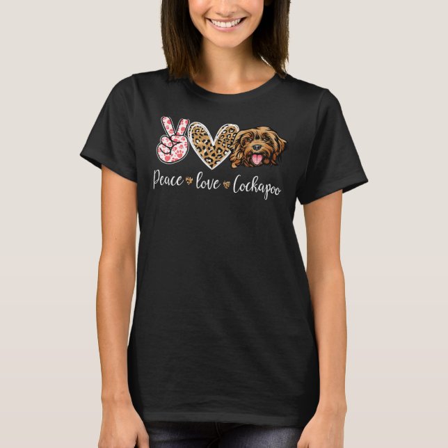 Funny Peace Kärlek Cockapoo Hund älskare T Shirt (Framsida)