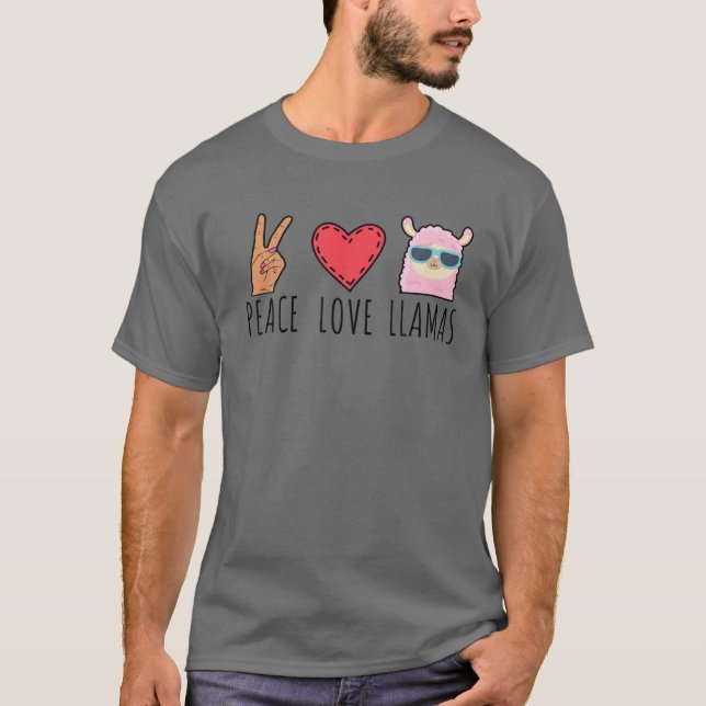 Funny Peace Kärlek Llamas T Shirt (Framsida)