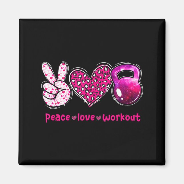Funny Peace Love Workout Gym Lifting Gymer Valenti Magnet (Framsidan)