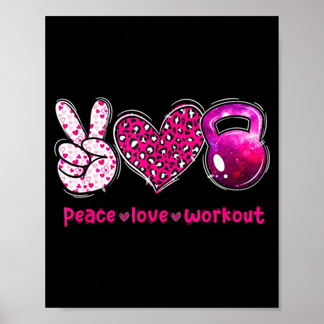 Funny Peace Love Workout Gym Lifting Gymer Valenti Poster (Framsidan)
