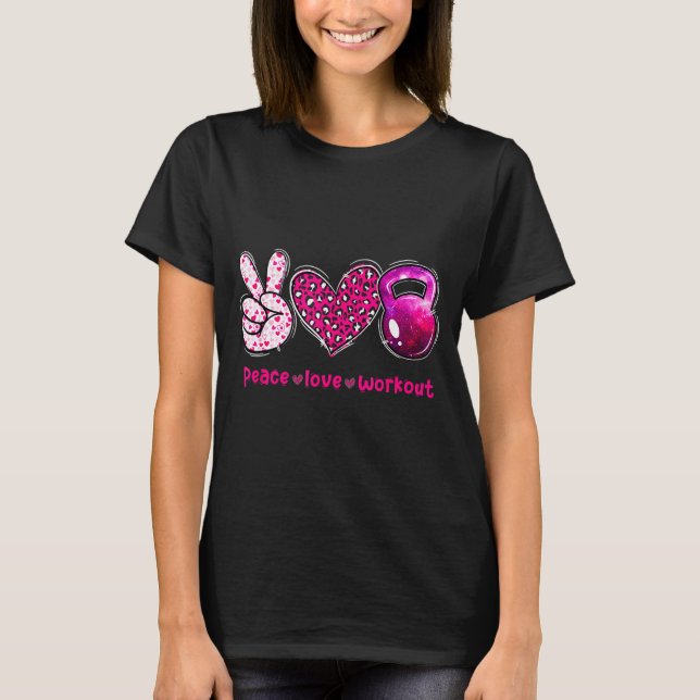 Funny Peace Love Workout Gym Lifting Gymer Valenti T Shirt (Framsida)