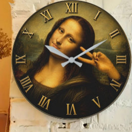Funny Peace Mona Lisa Victory Sign Renaissance Art Stor Klocka
