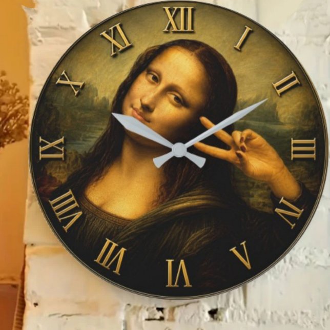 Funny Peace Mona Lisa Victory Sign Renaissance Art Stor Klocka (Skapare uppladdad)