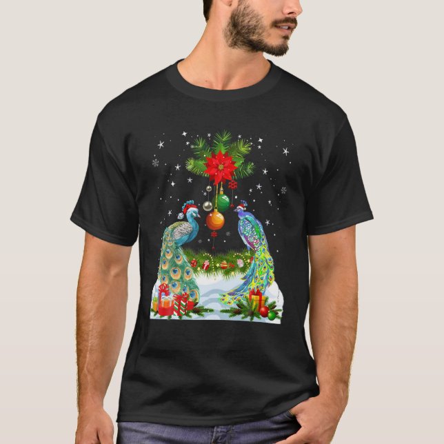 Funny Peacock Julgran T Shirt (Framsida)