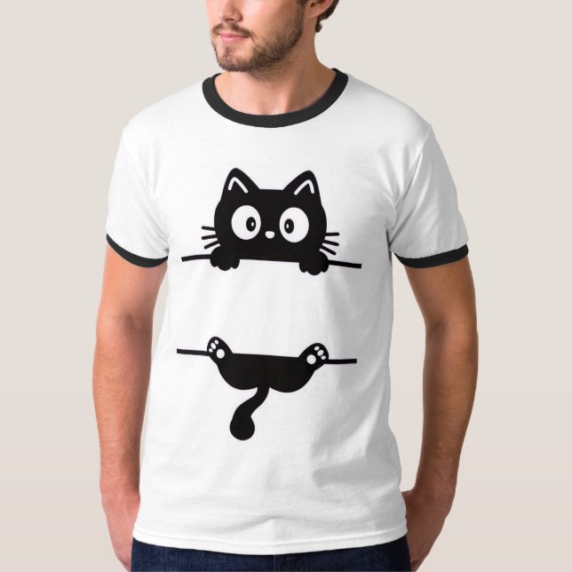 Funny Peekaboo Cat T-Shirt - Coola Avslappnad Stil (Framsida)