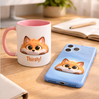 Funny Peekaboo Fox "Thirsty!" Cute Office Gift Mugg