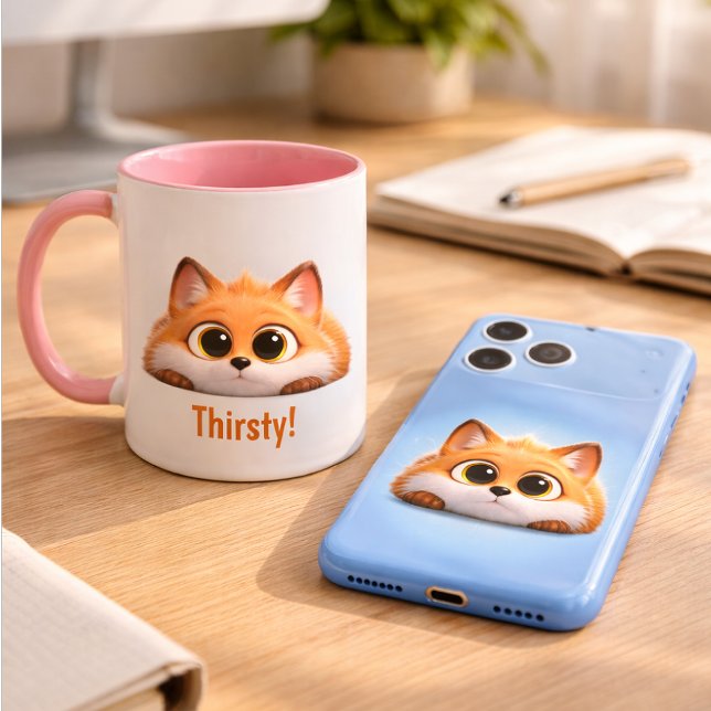 Funny Peekaboo Fox "Thirsty!" Cute Office Gift Mugg ("Start your creative morning with the perfect Foxi aesthetic! 🦊☕)