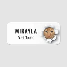 Funny Peeking Cat Veterinarian Name Tag Namnbricka