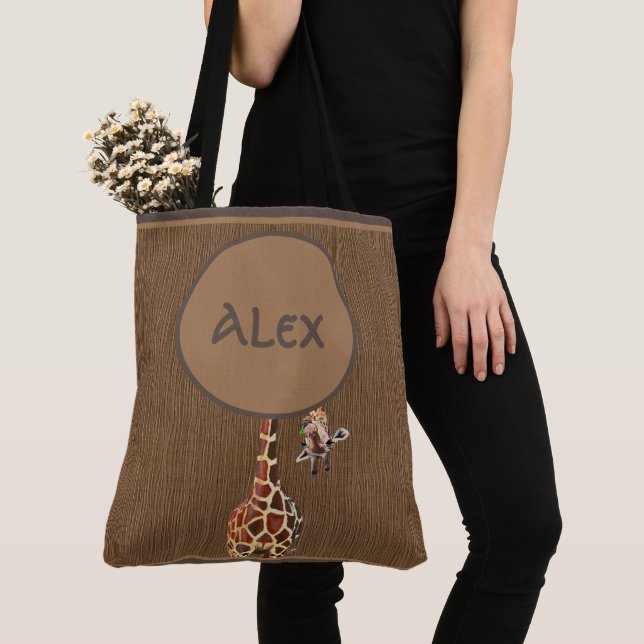 Funny Peeking Giraffe Monogram Tote Tygkasse (Närbild)
