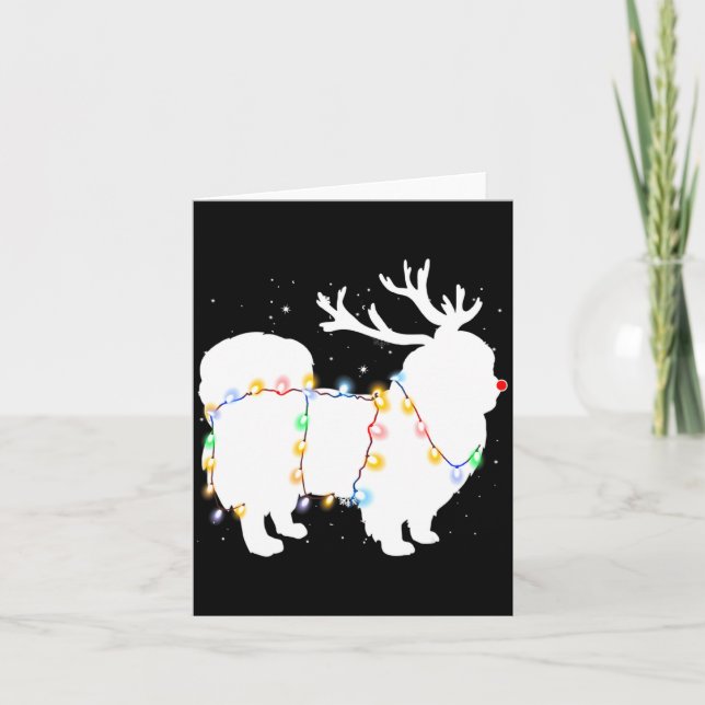 Funny Pekingese Dog Tree Christmas Lights Xmas Paj Kort (Framsida)