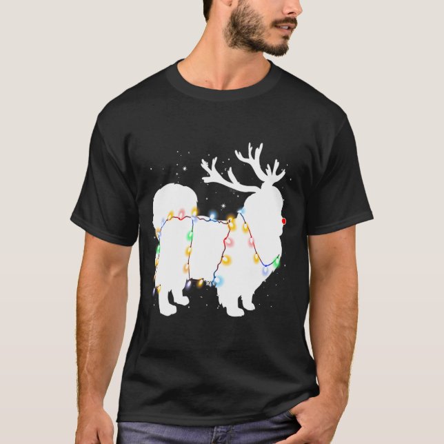 Funny Pekingese Dog Tree Christmas Lights Xmas Paj T Shirt (Framsida)