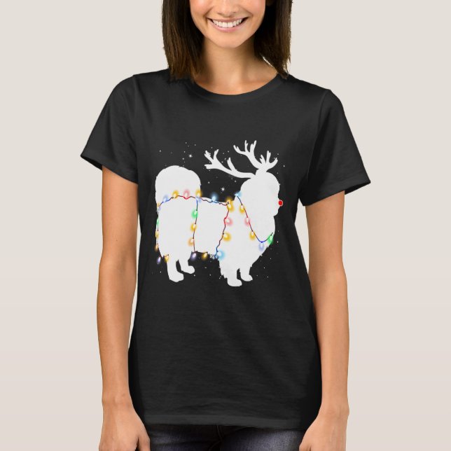 Funny Pekingese Dog Tree Christmas Lights Xmas Paj T Shirt (Framsida)