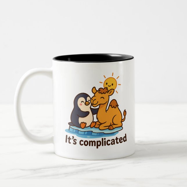 Funny Penguin and Giraffe Mug – “It’s Complicated” Två-Tonad Mugg (Vänster)