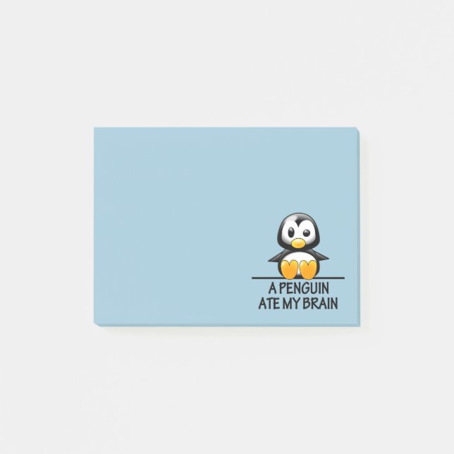 Funny Penguin Ate My Brain Graphic Post-it Block (Framsida)