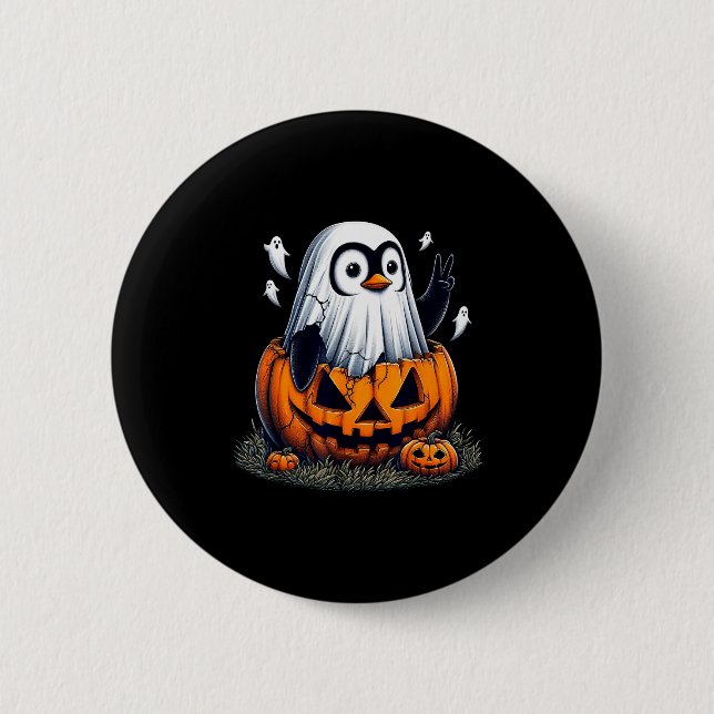 Funny Penguin Boo Halloween Ghost Womens Mens Kids Knapp (Framsida)