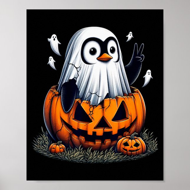 Funny Penguin Boo Halloween Ghost Womens Mens Kids Poster (Framsidan)