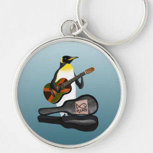 Funny Penguin Busking Rund Silverfärgad Nyckelring