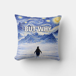 Funny Penguin BUT WHY Pillow Starry Night Kudde