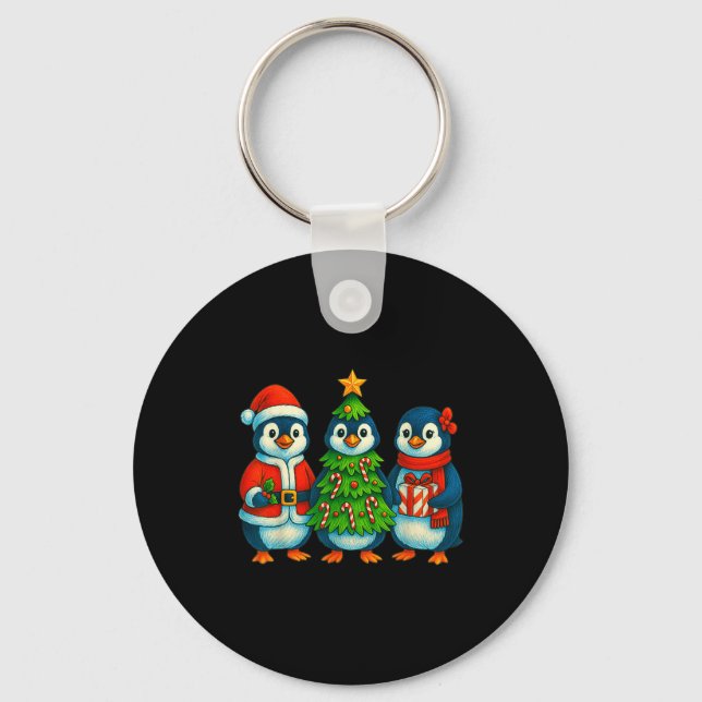 Funny Penguin Christmas Lights Penguin Cute Xmas H Nyckelring (Framsida)