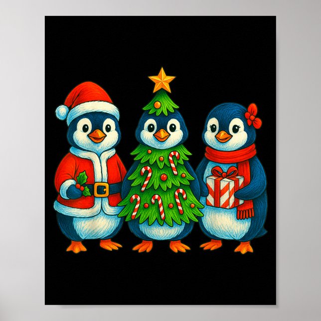 Funny Penguin Christmas Lights Penguin Cute Xmas H Poster (Framsidan)