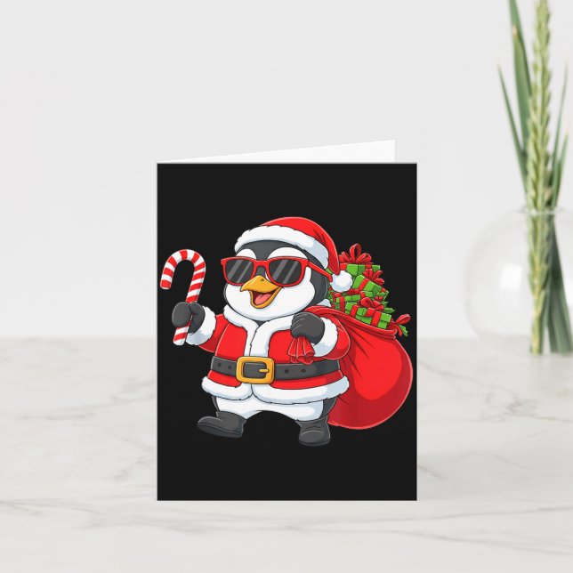 Funny Penguin Christmas Santa Outfit Xmas Boys Gir Kort (Framsida)