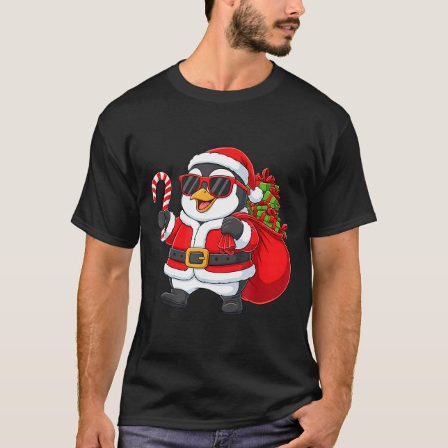 Funny Penguin Christmas Santa Outfit Xmas Boys Gir T Shirt (Framsida)